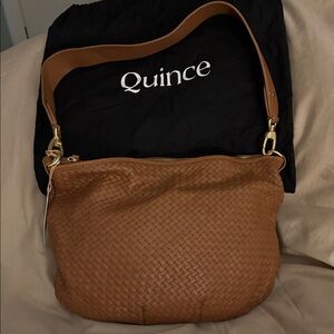NWT QUINCE Italian Leather Convertible Crescent Handwoven Shoulder Bag